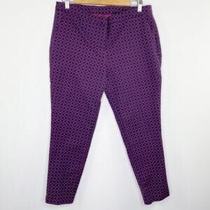 Kenar Navy Blue Pink Printed Cropped Stretch Slim Leg Pants Women's Size 10